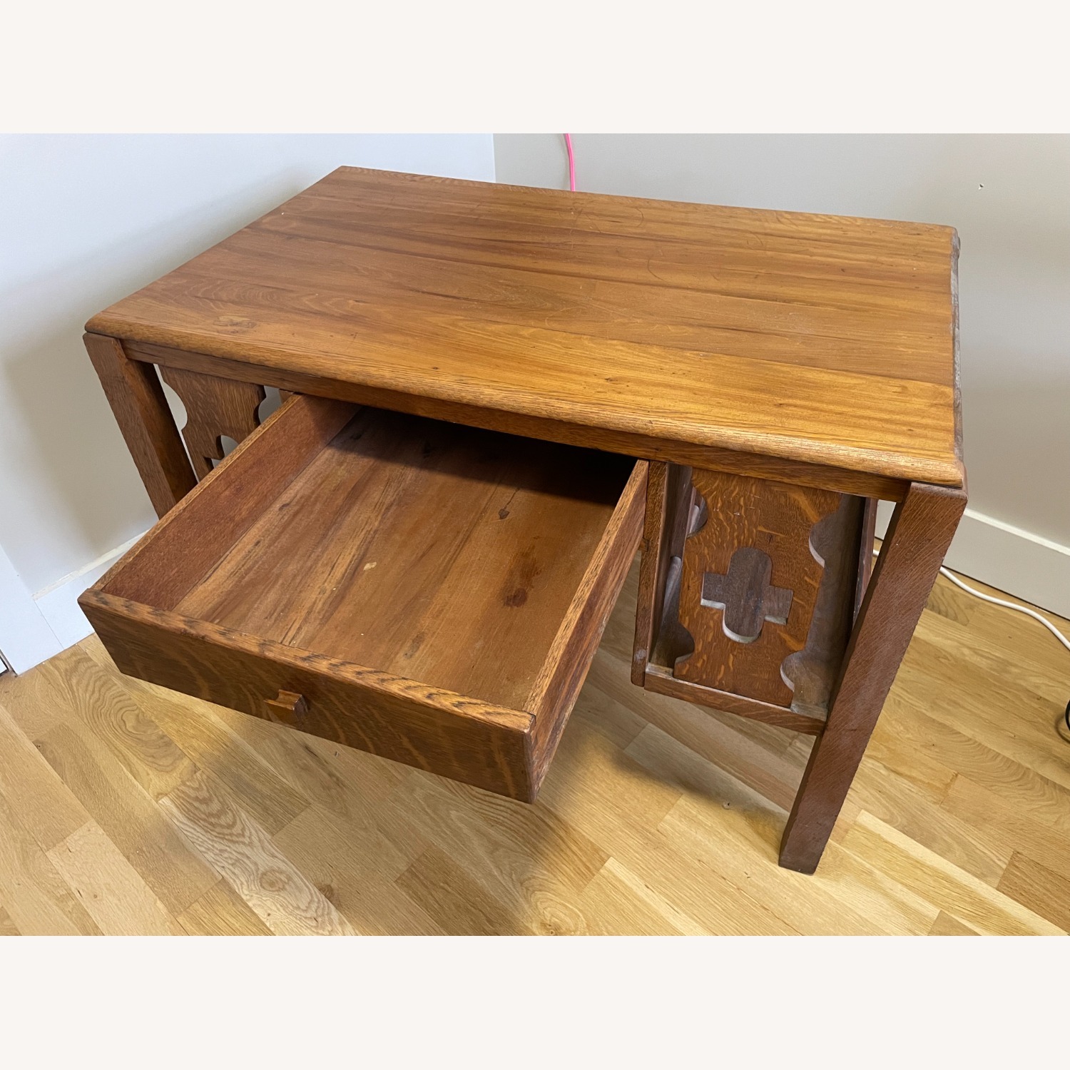Antique Solid Oak Mission Desk or Library Table - image-4