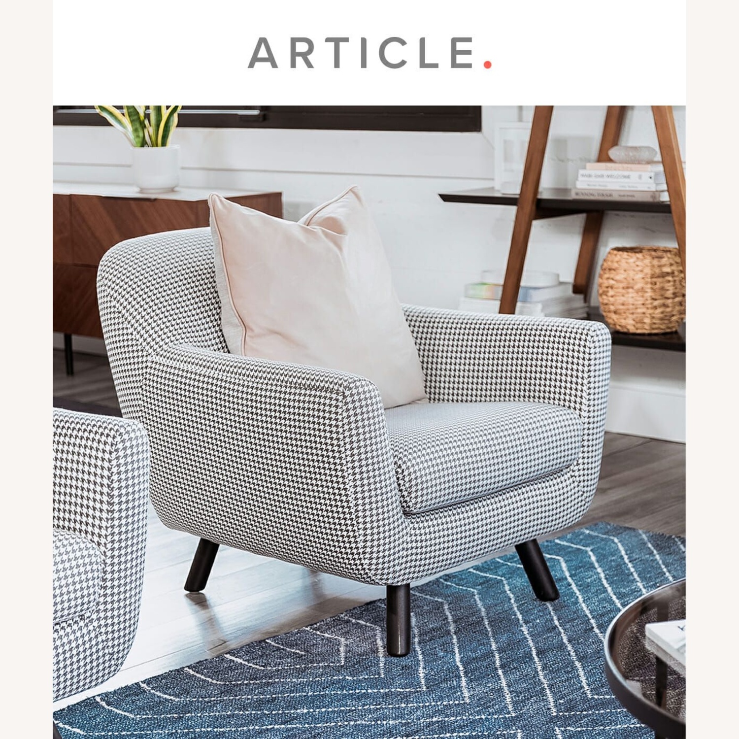 Gabriola 34" Lounge Chair B&W Houndstooth Pattern - image-7