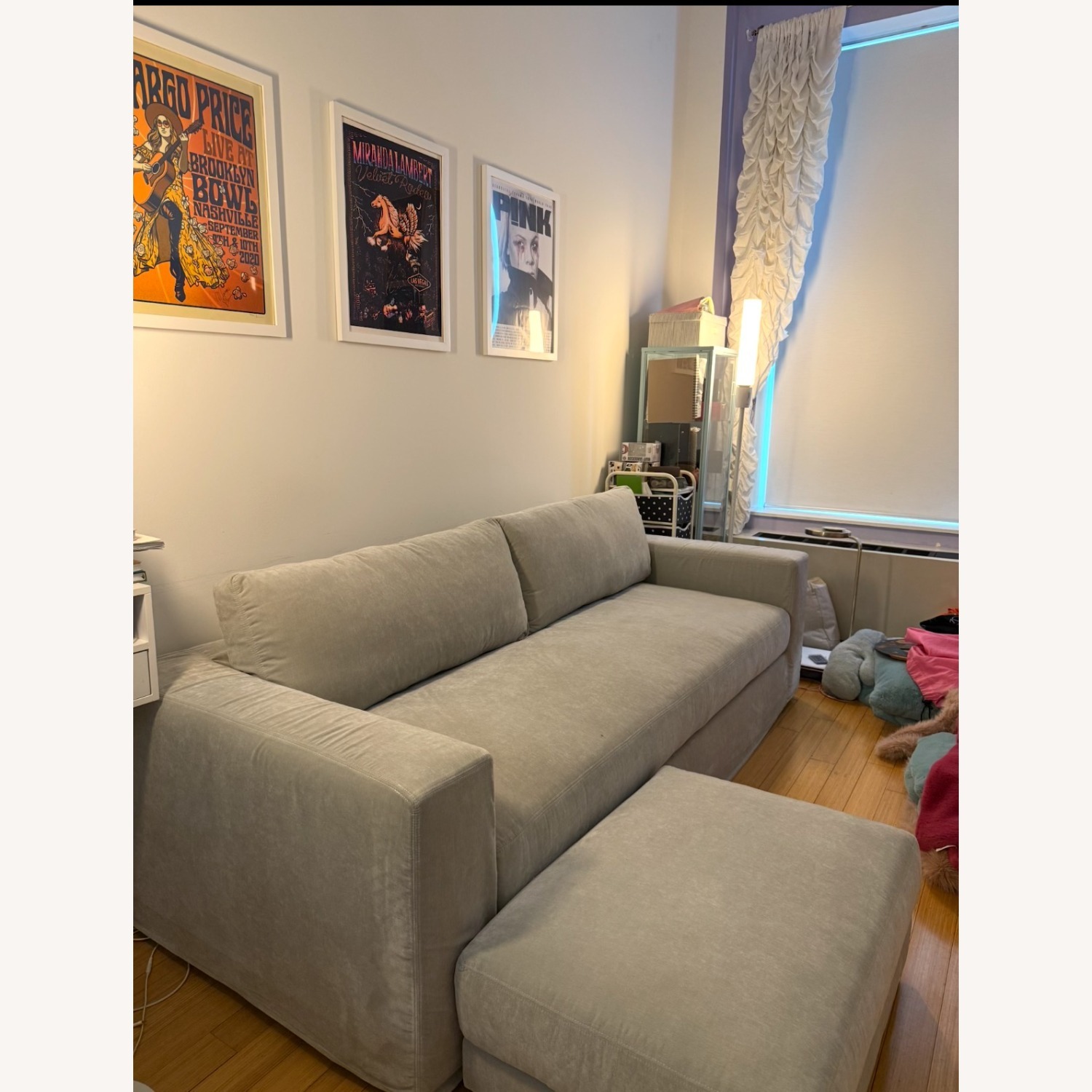 Pottery Barn Carmel Light Gray Velvet Ottoman - image-3