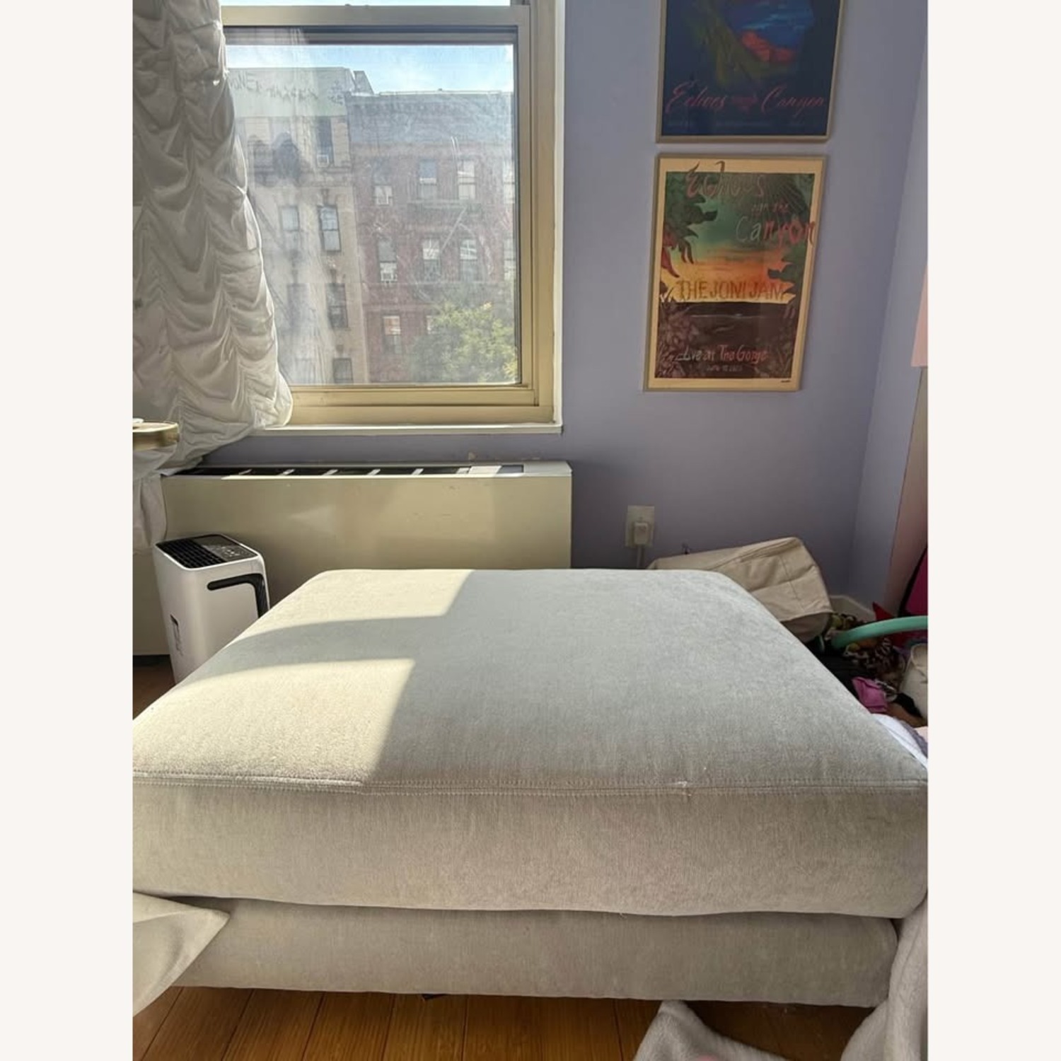 Pottery Barn Carmel Light Gray Velvet Ottoman - image-1