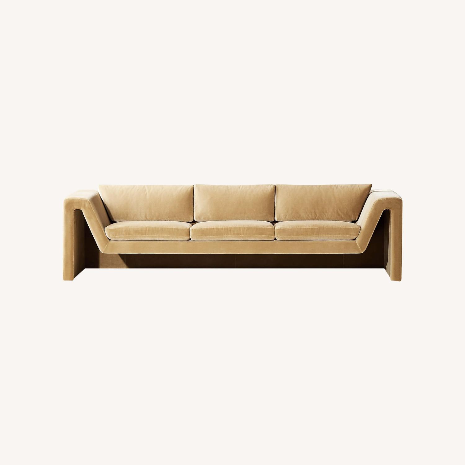 CB2 Perimeter Camel Sofa Faux Mohair Fbric - image-0