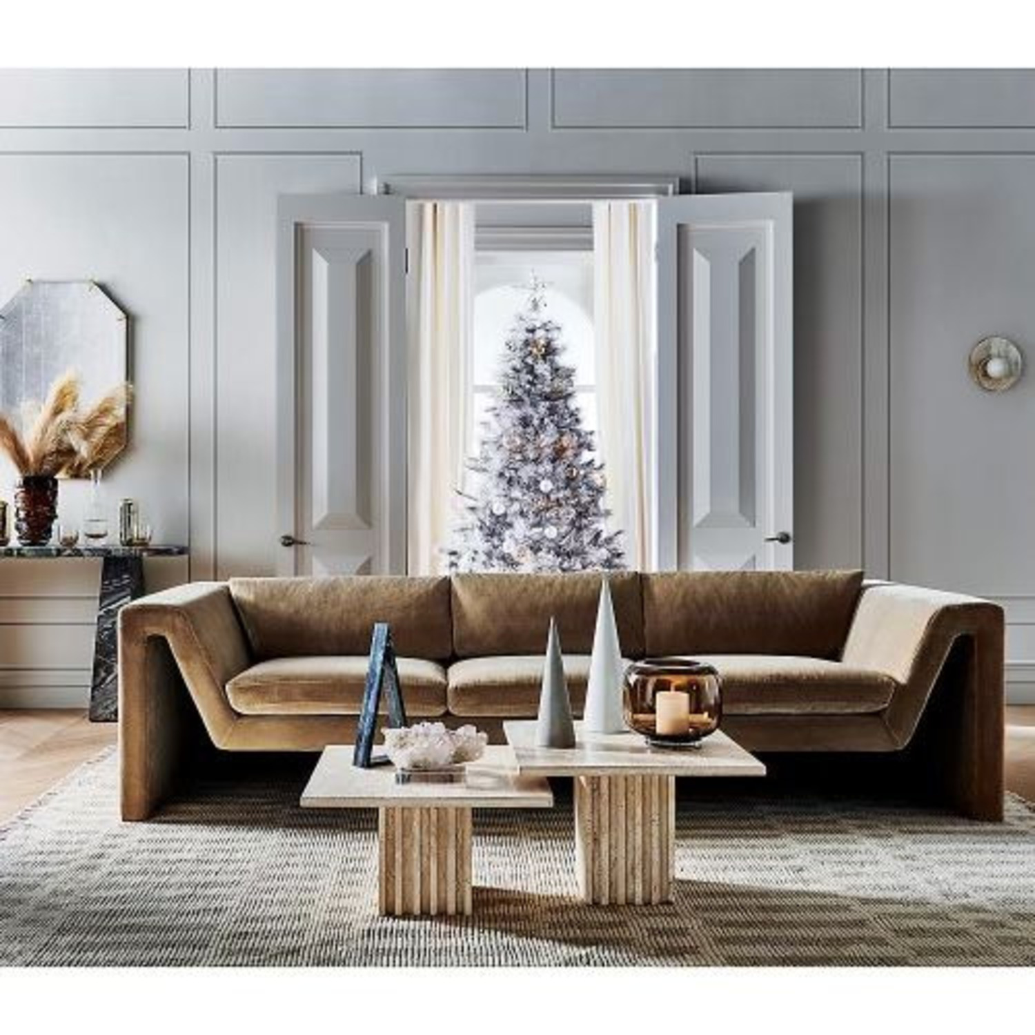 CB2 Perimeter Camel Sofa Faux Mohair Fbric - image-2