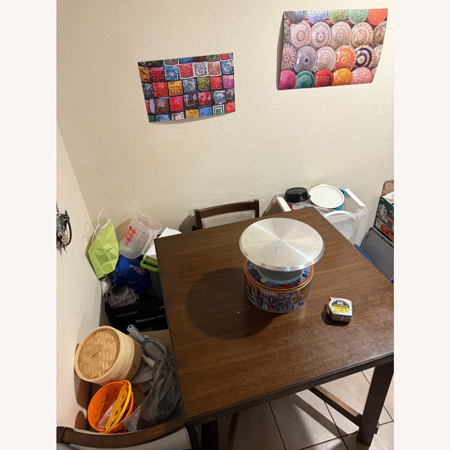 Dark Brown Wood Dining Set - image-1