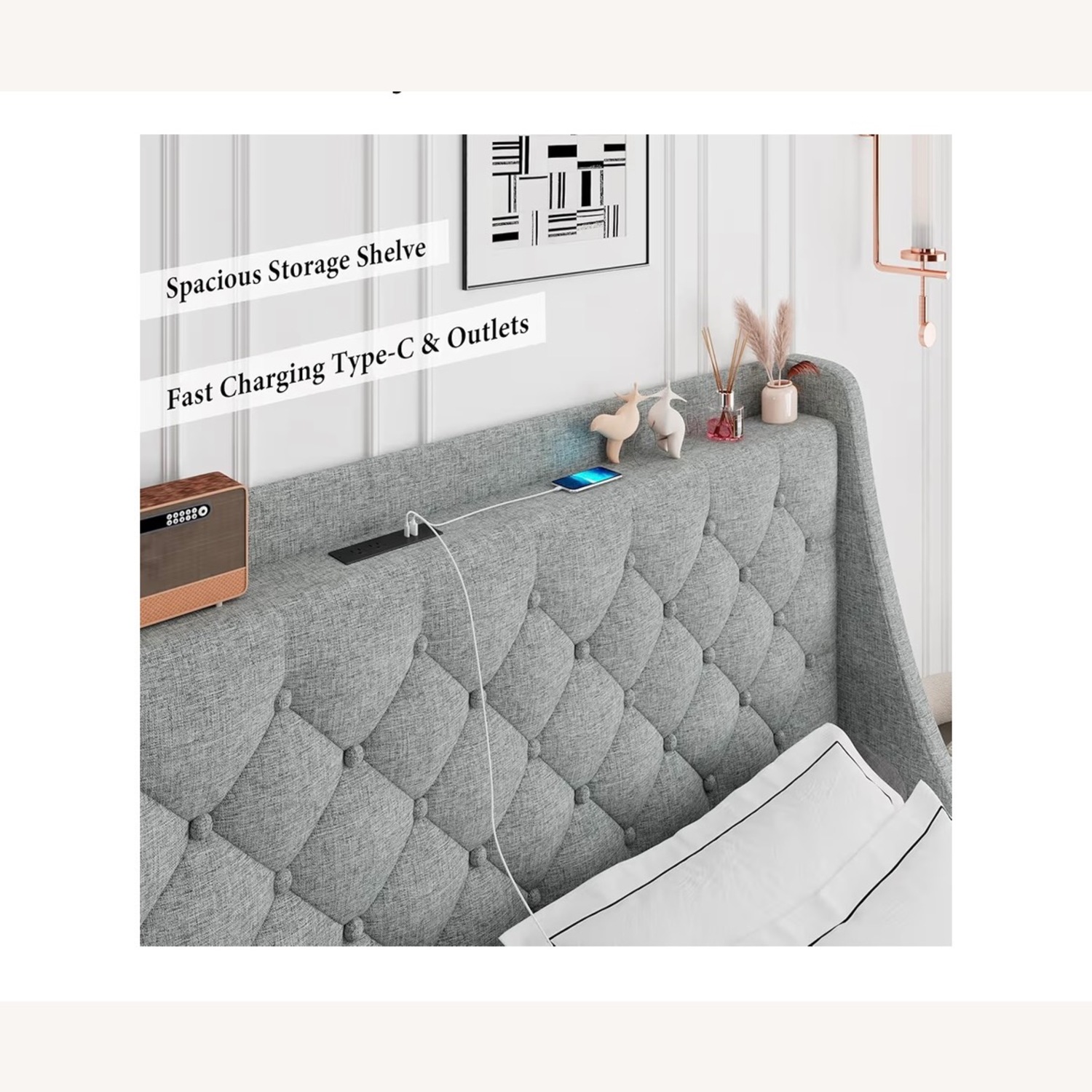 Dark Gray Fabric Full Bed - image-3