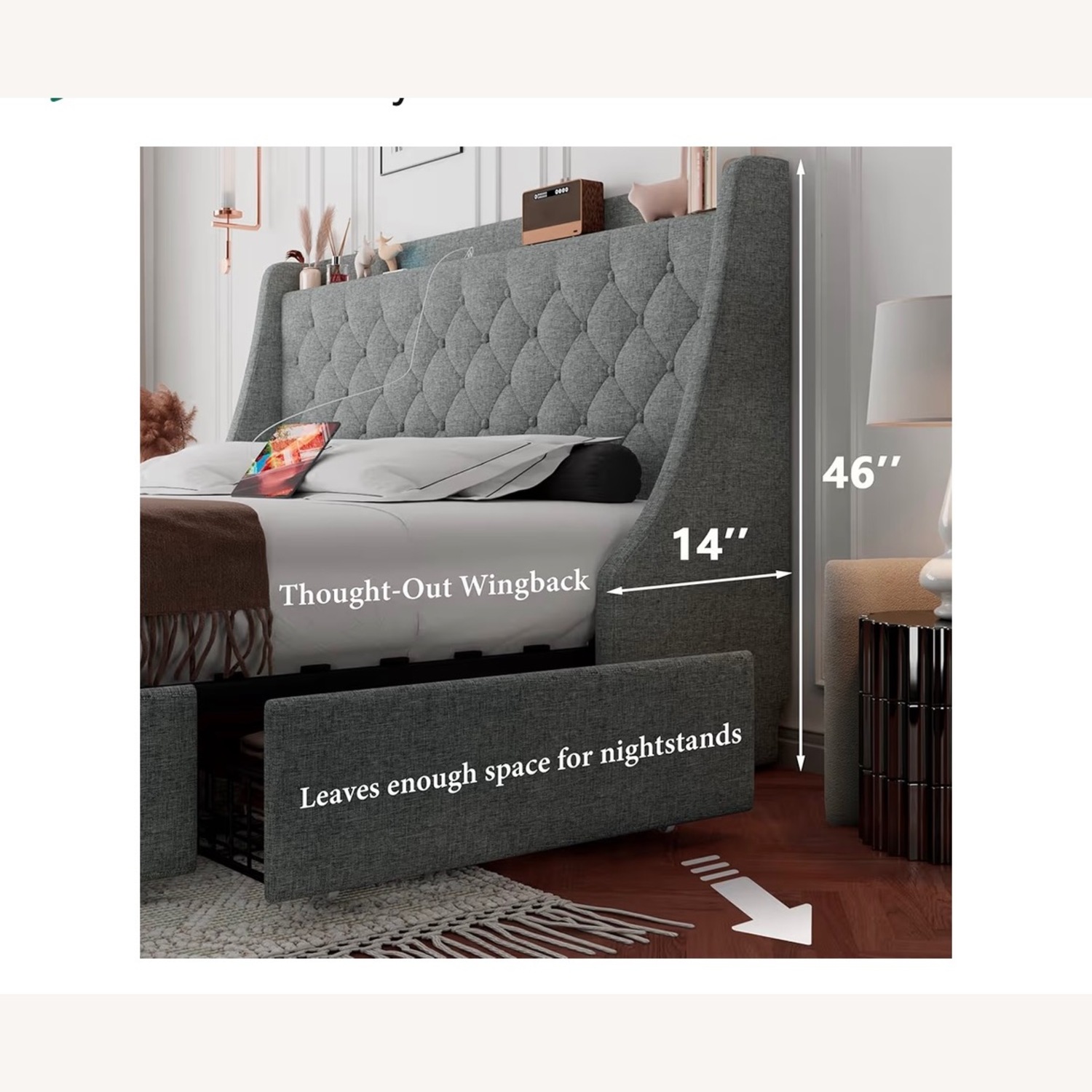 Dark Gray Fabric Full Bed - image-2