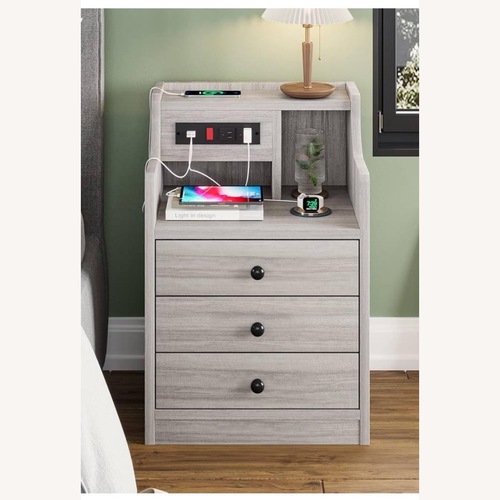 Used Light Gray Wood Nightstand for sale on AptDeco