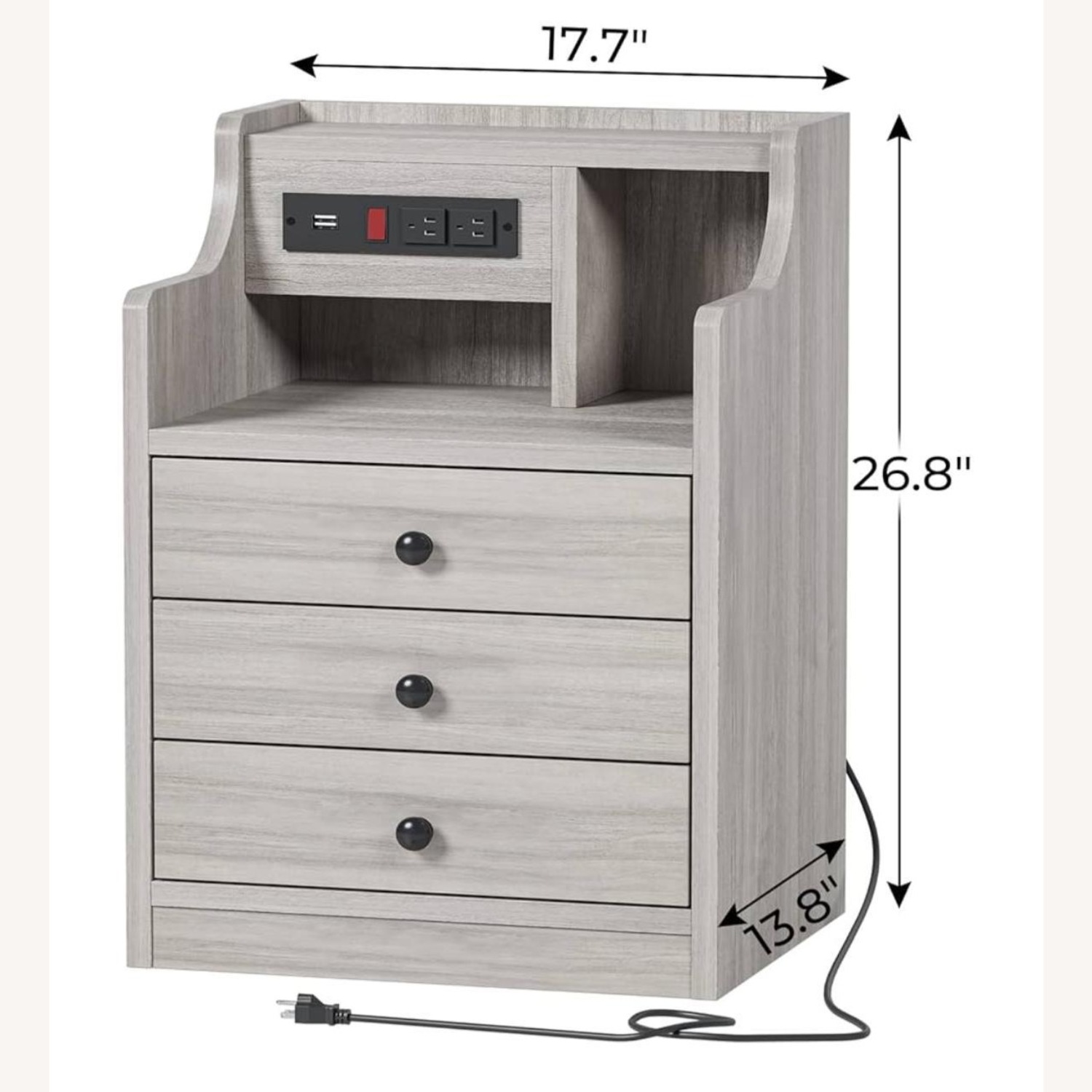 Light Gray Wood Nightstand - image-0