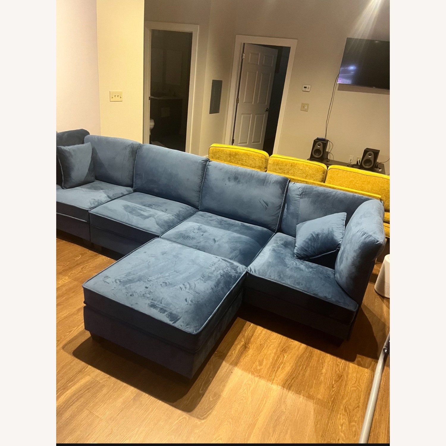 Audry Furniture Blue Velvet 3+ Seater Sofa - image-1