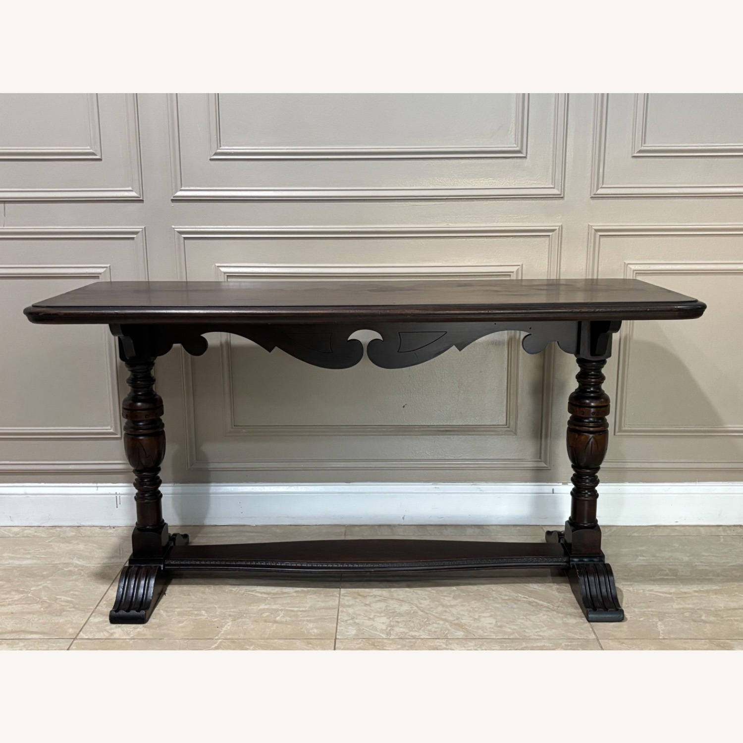 Vintage Dark Walnut Console Table 60” - image-7