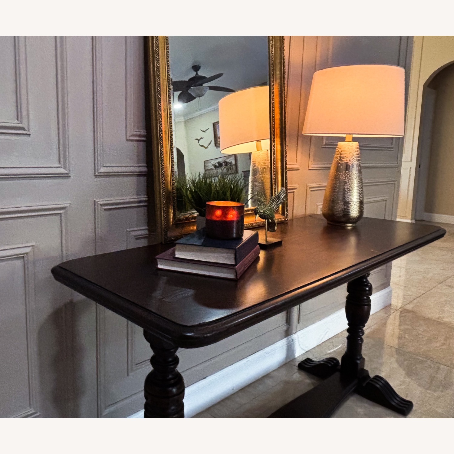 Vintage Dark Walnut Console Table 60” - image-1