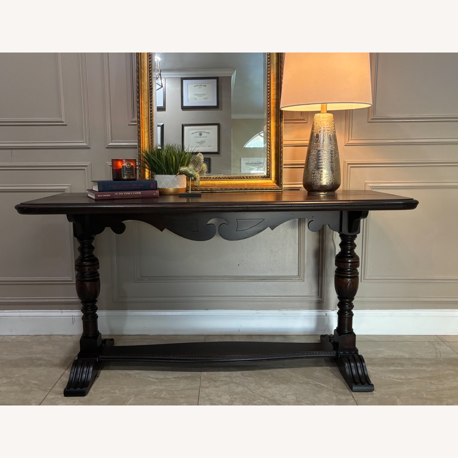 Vintage Dark Walnut Console Table 60” - image-2