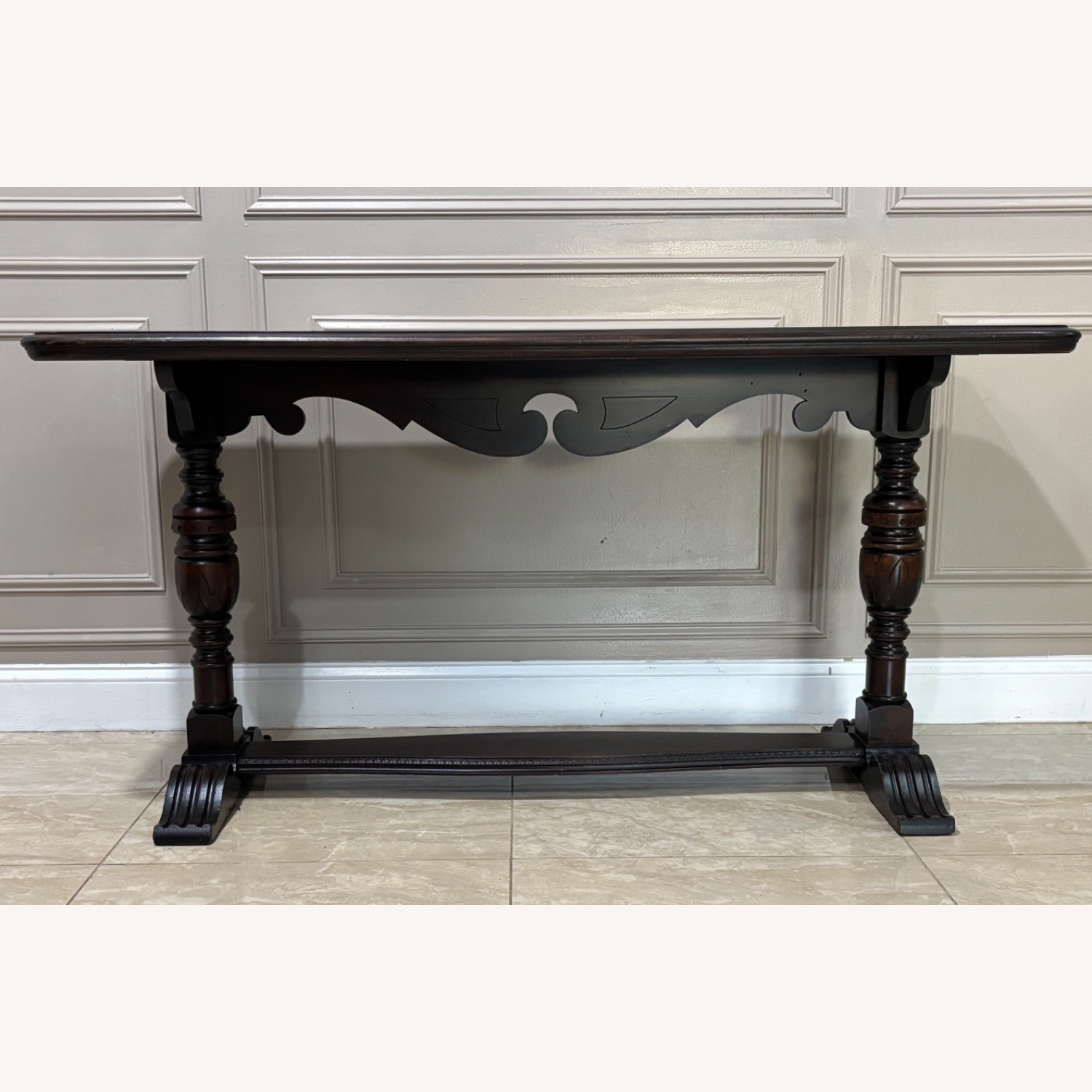 Vintage Dark Walnut Console Table 60” - image-8