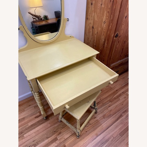 Used Vintage Mid-Century Solid Wood Vanity & Bench for sale on AptDeco