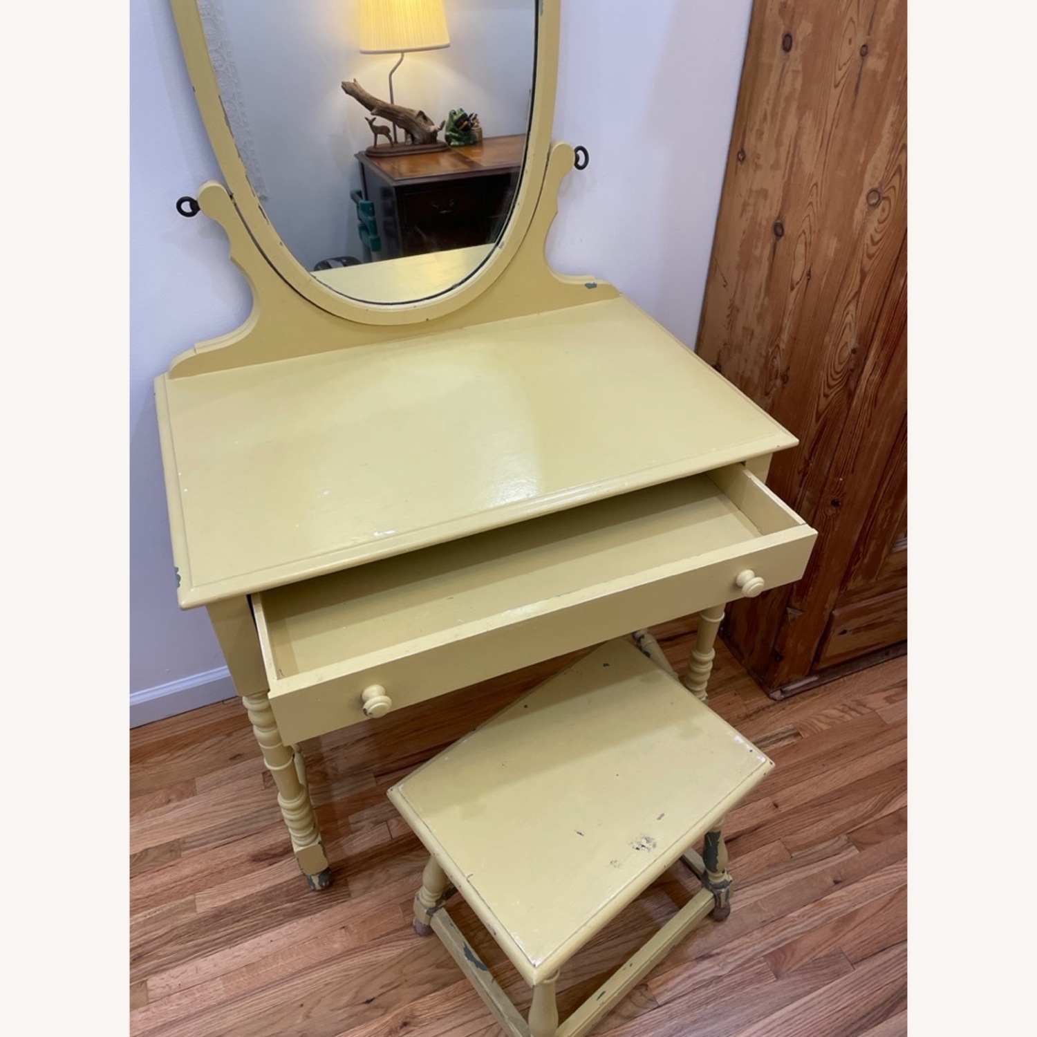 Vintage Mid-Century Solid Wood Vanity & Bench - image-5
