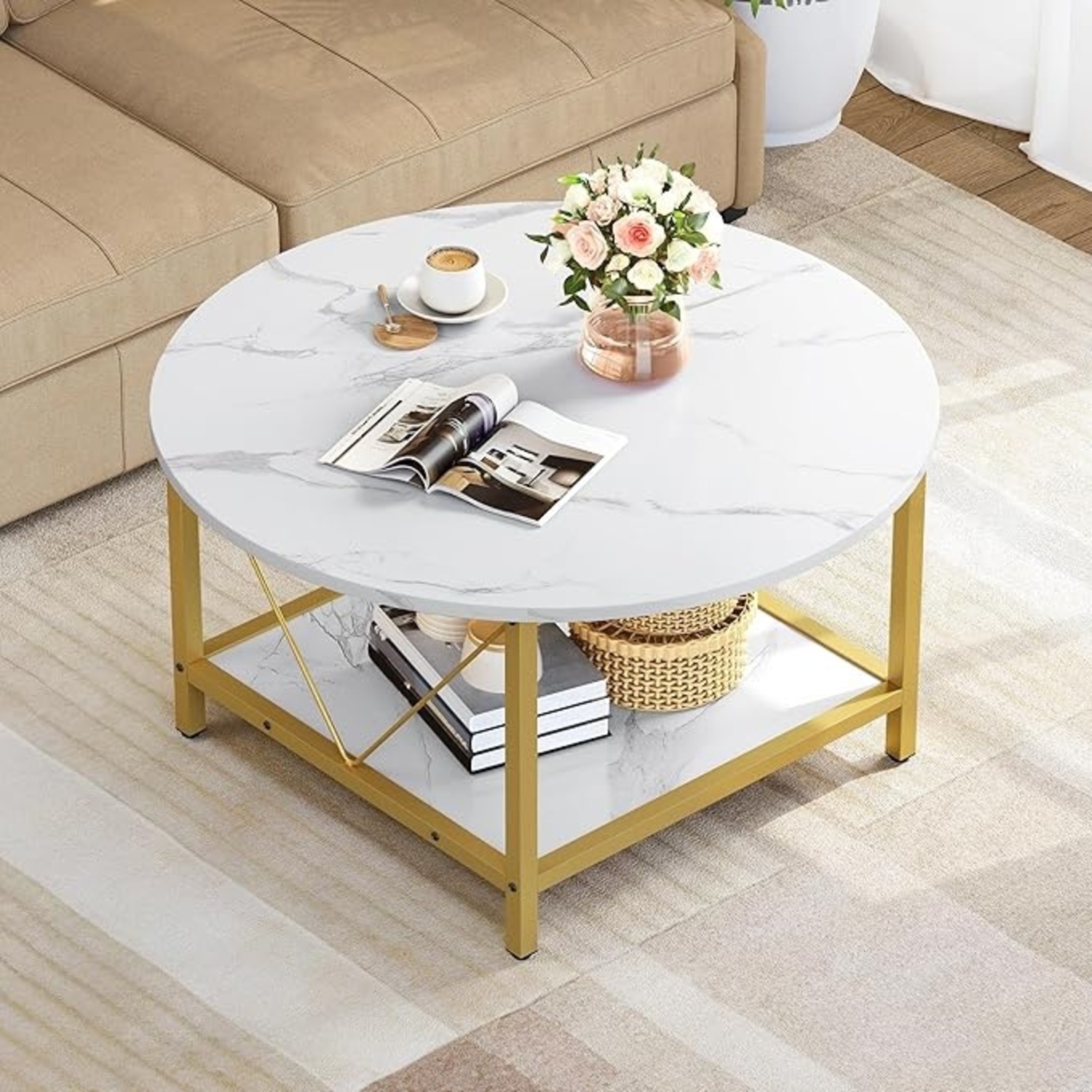 Modern Farmhouse Round Coffee Table - image-5