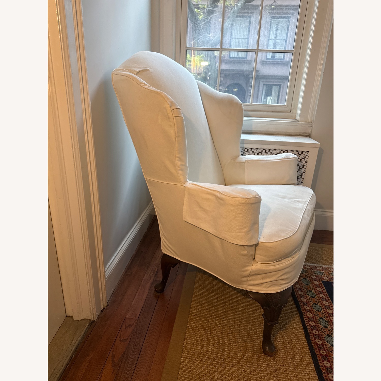 Vintage/Antique Finds White Linen Armchair - image-1