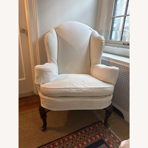 Used Vintage/Antique Finds White Linen Armchair for sale on AptDeco
