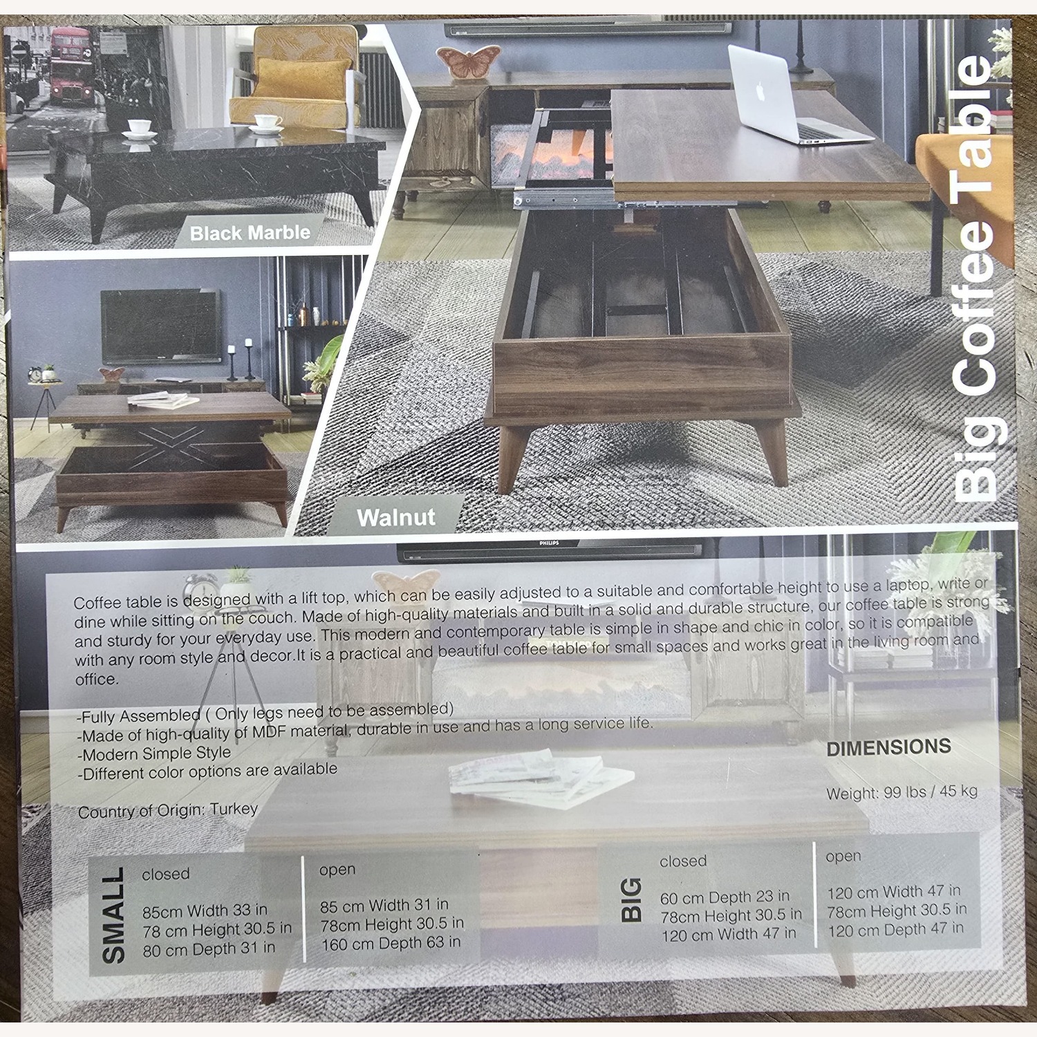 Lift Top Coffee Table, Walnut - image-5