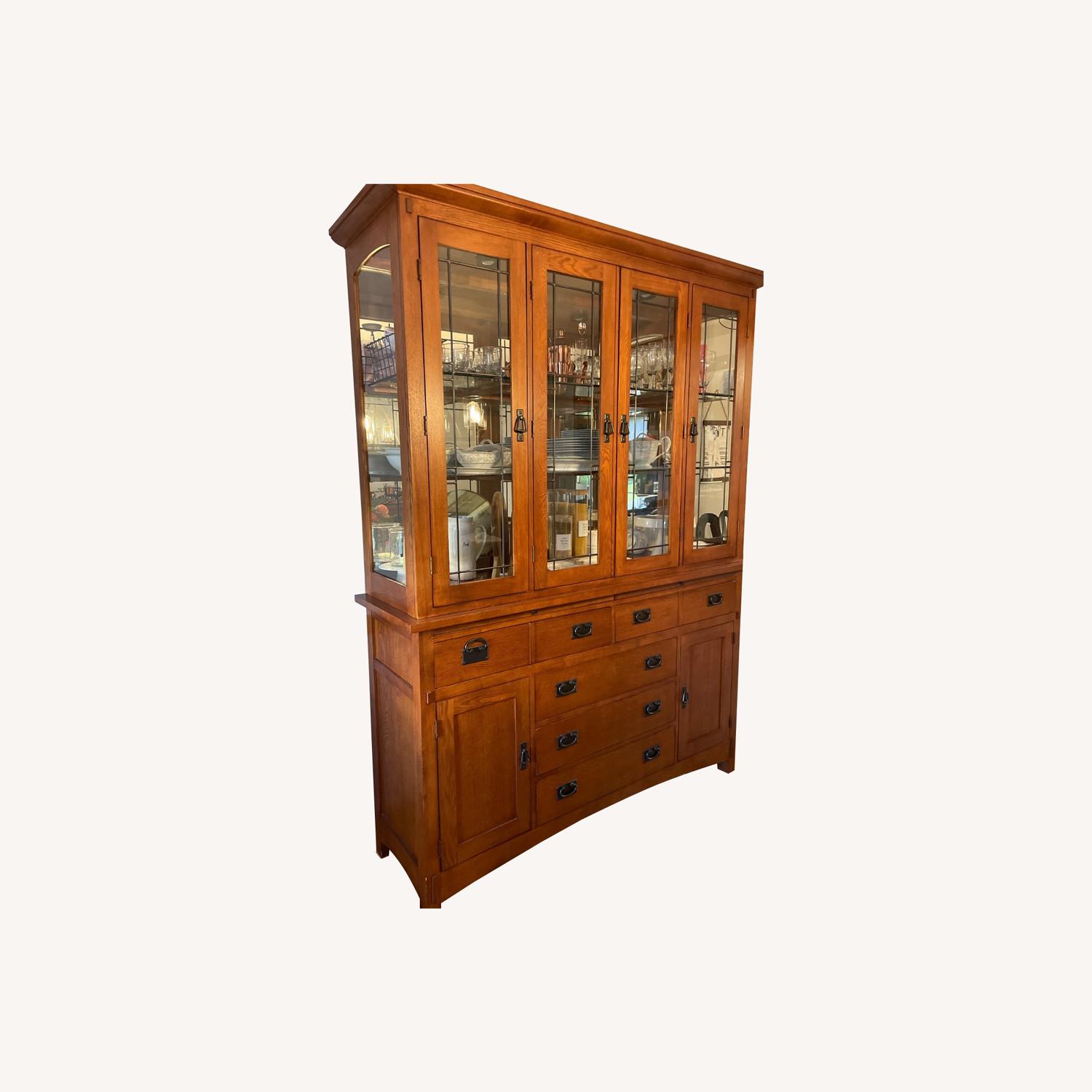Mission Style Dark Brown Wood China Cabinet - image-0