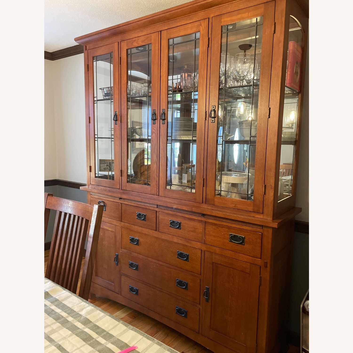 Mission Style Dark Brown Wood China Cabinet - image-5