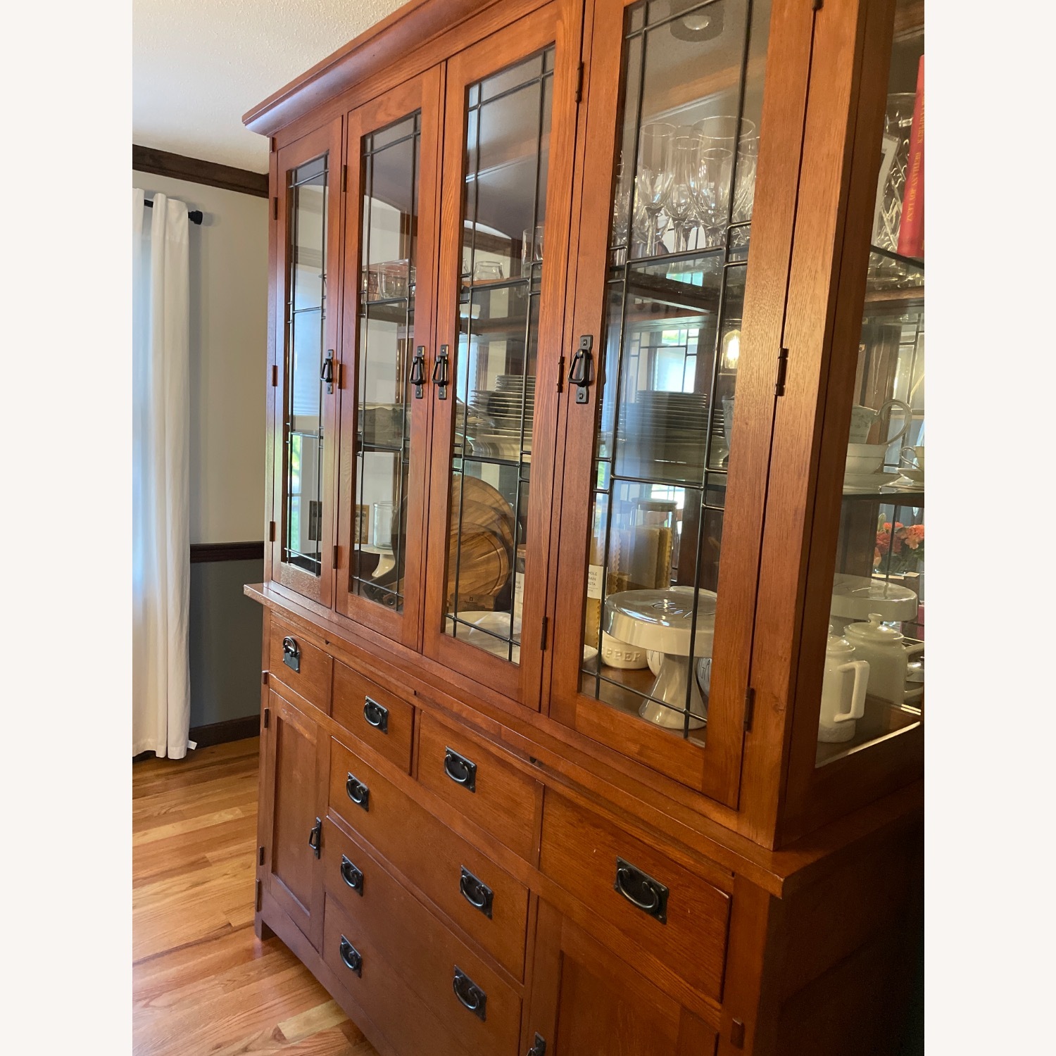 Mission Style Dark Brown Wood China Cabinet - image-4