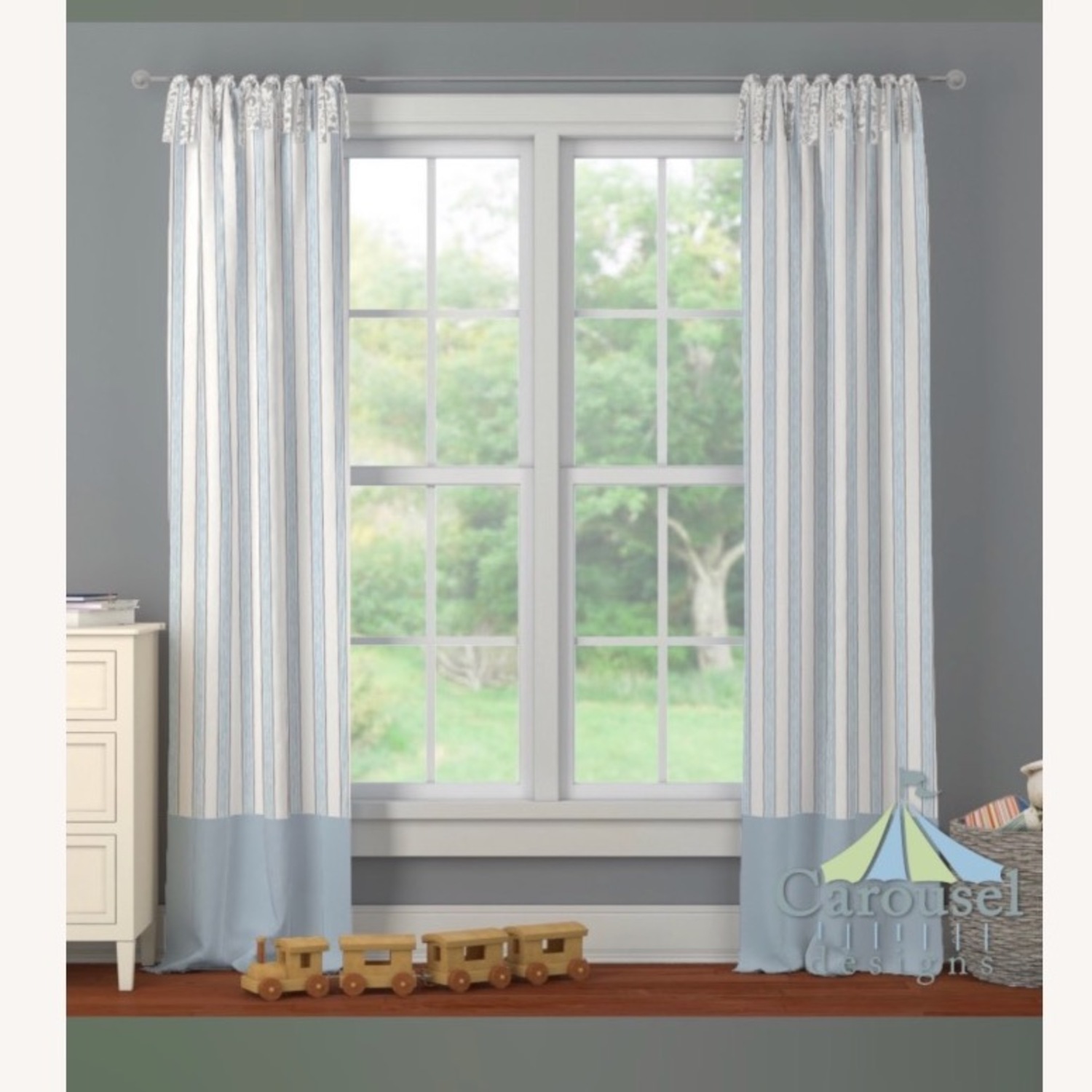 Custom Boy Nursery Blue and Grey Blackout Curtains - image-3