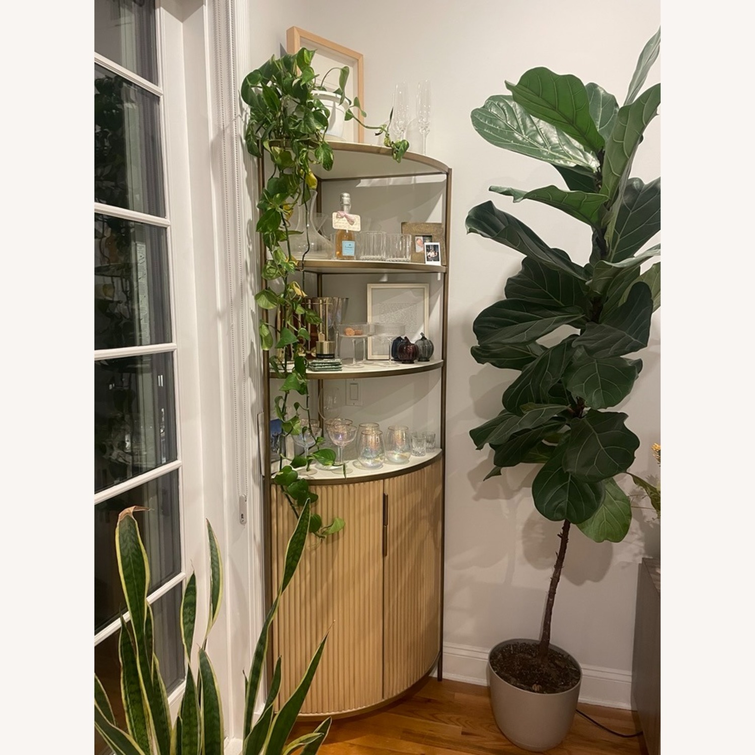 Crate & Barrel Fayette Corner Bookshelf Cabinet - image-1