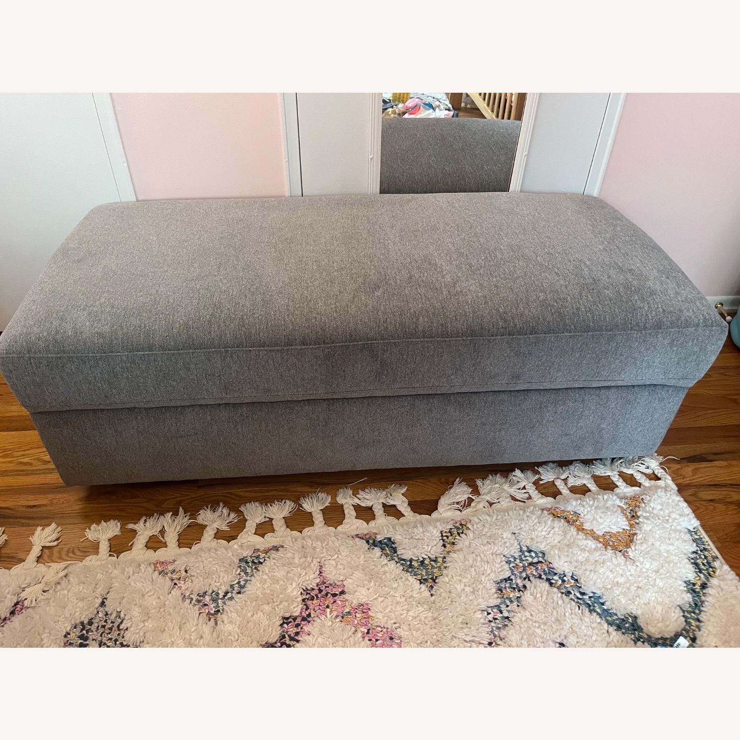 Bassett Allure Light Gray Fabric Ottoman - image-1