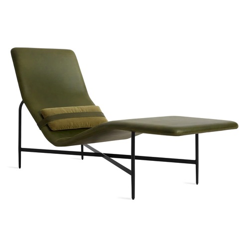 Used Blu Dot Green Leather Chaise Lounge Chair for sale on AptDeco