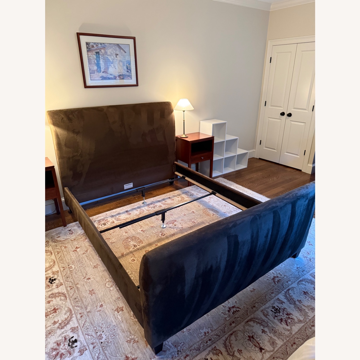 Crate & Barrel Fairmont Forest Suede Queen Bed - image-2