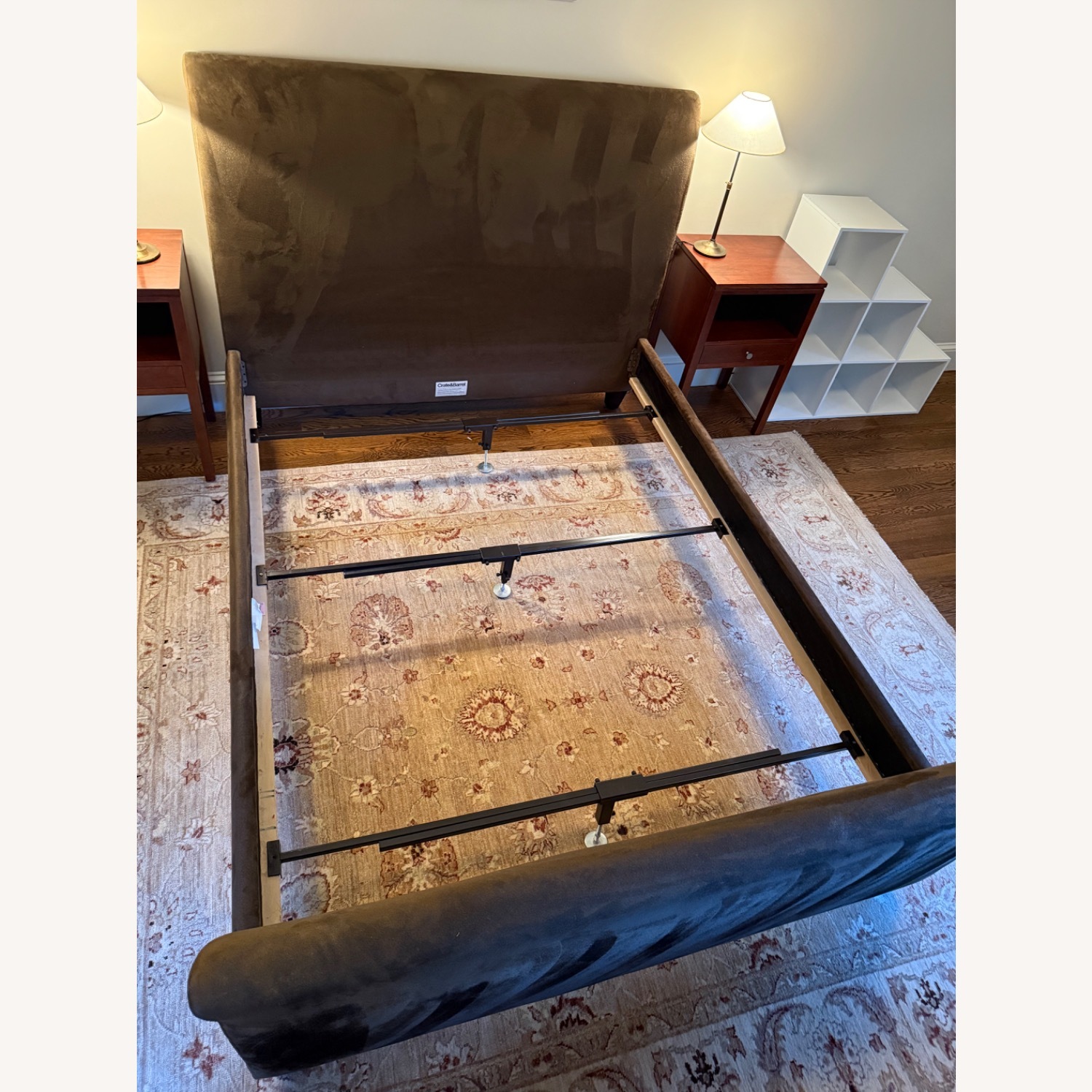 Crate & Barrel Fairmont Forest Suede Queen Bed - image-3