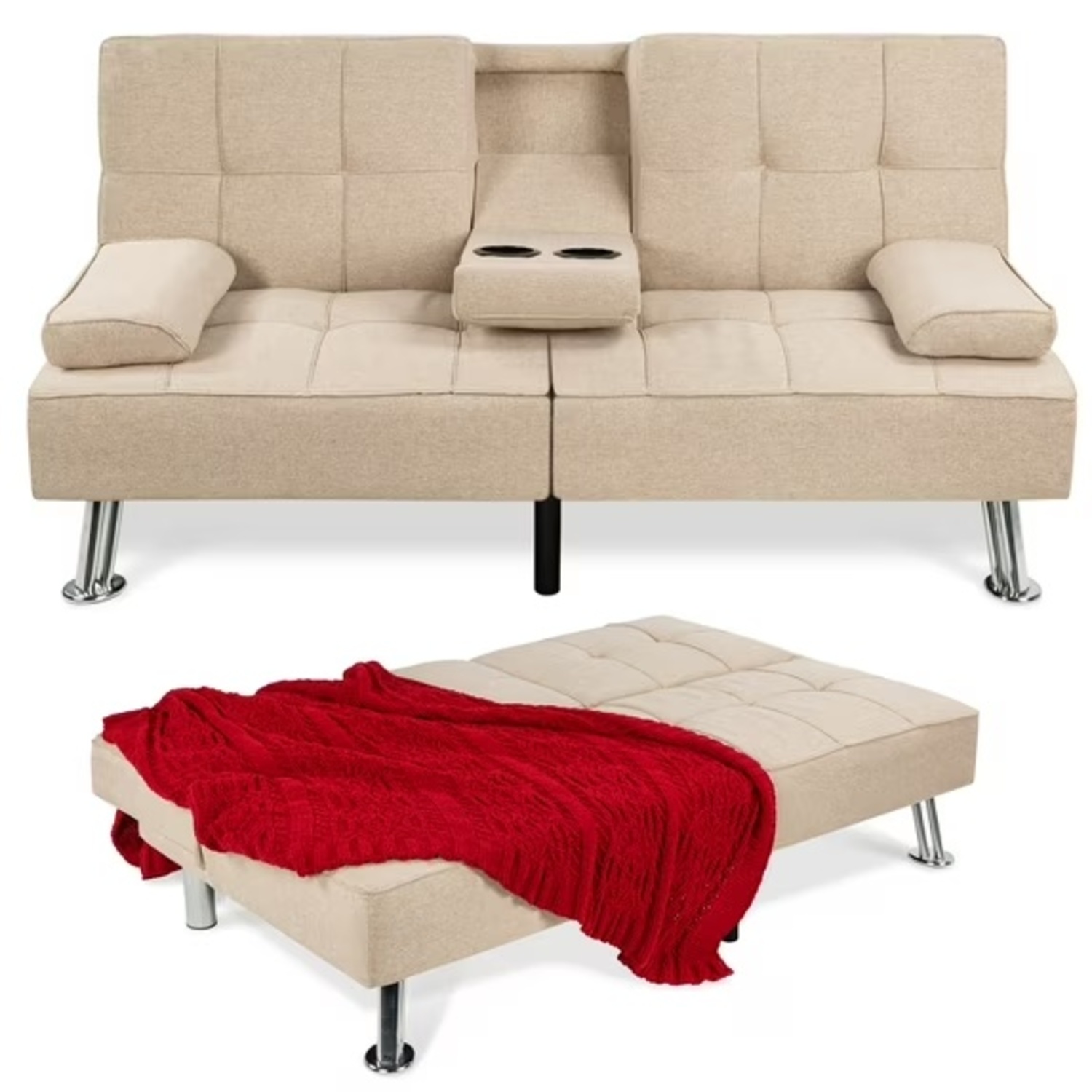 Walmart Modern Linen Convertible Futon Sofa Bed - image-8
