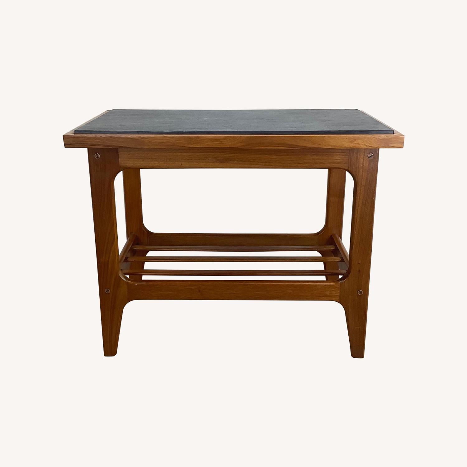 Danish Modern Teak End Table with Black Slate Top - image-0