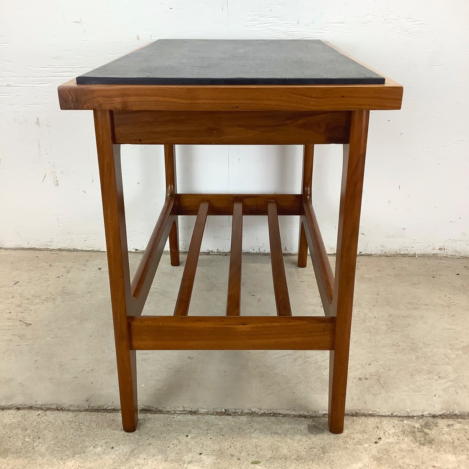 Danish Modern Teak End Table with Black Slate Top - image-11