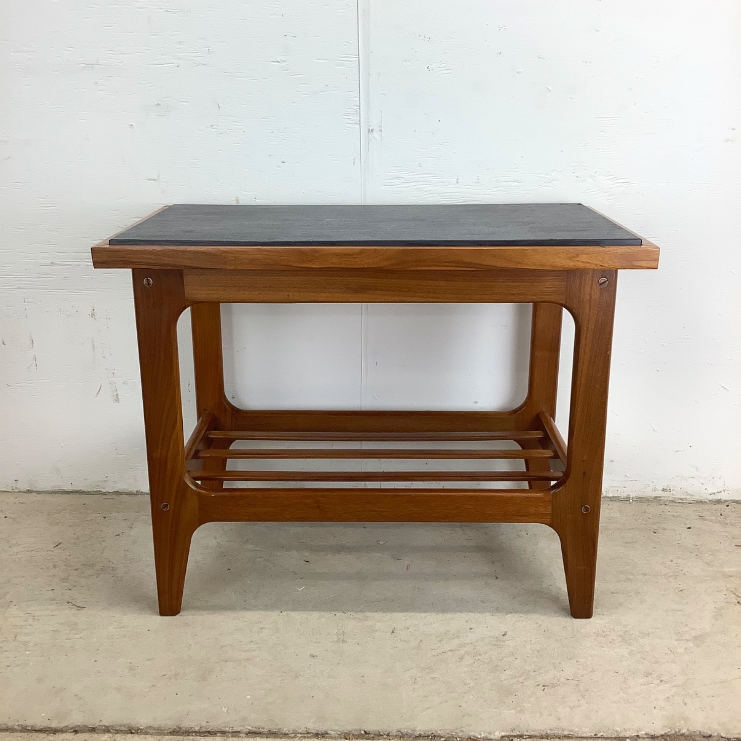 Danish Modern Teak End Table with Black Slate Top - image-1