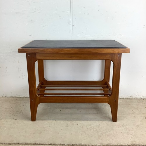 Used Danish Modern Teak End Table with Black Slate Top for sale on AptDeco