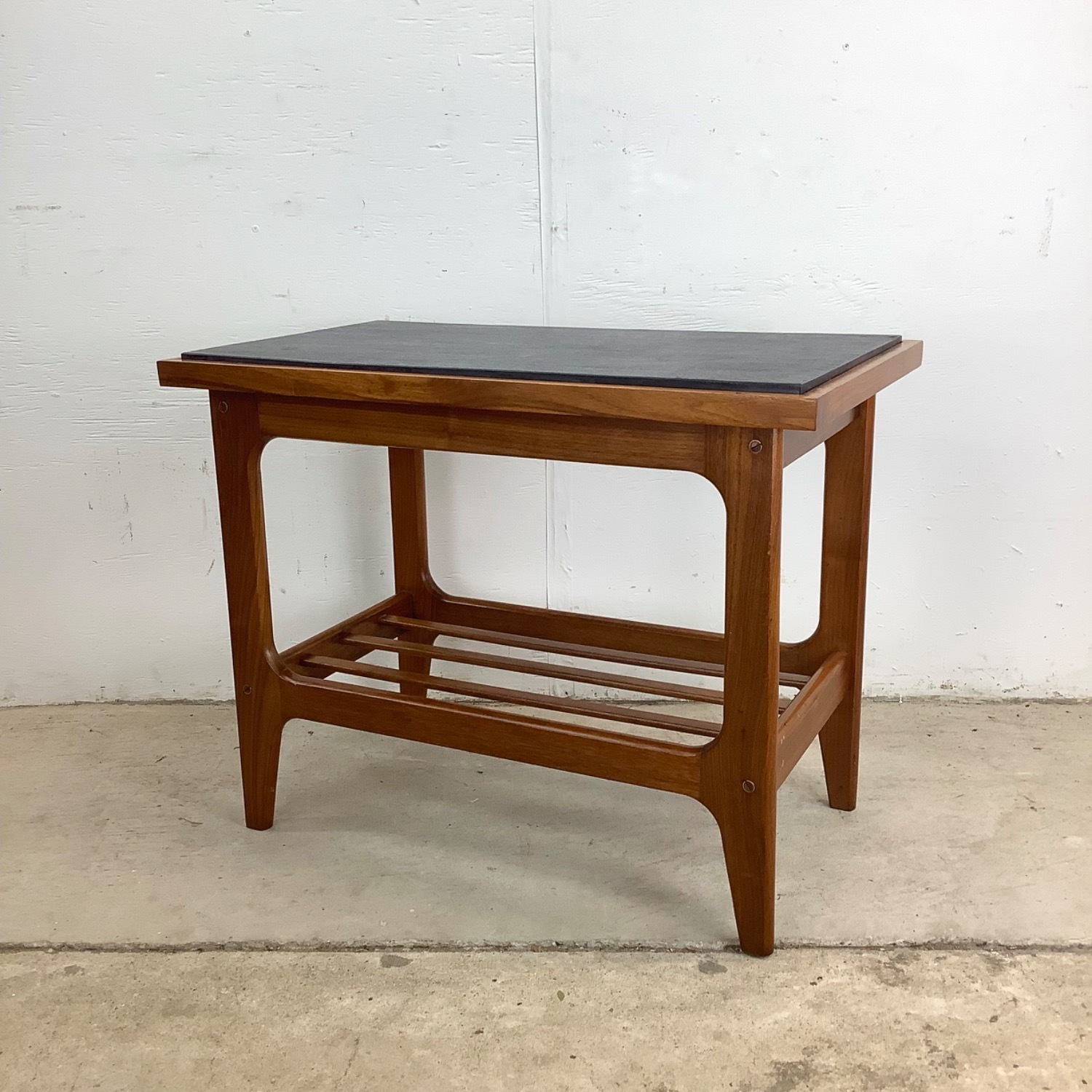 Danish Modern Teak End Table with Black Slate Top - image-7