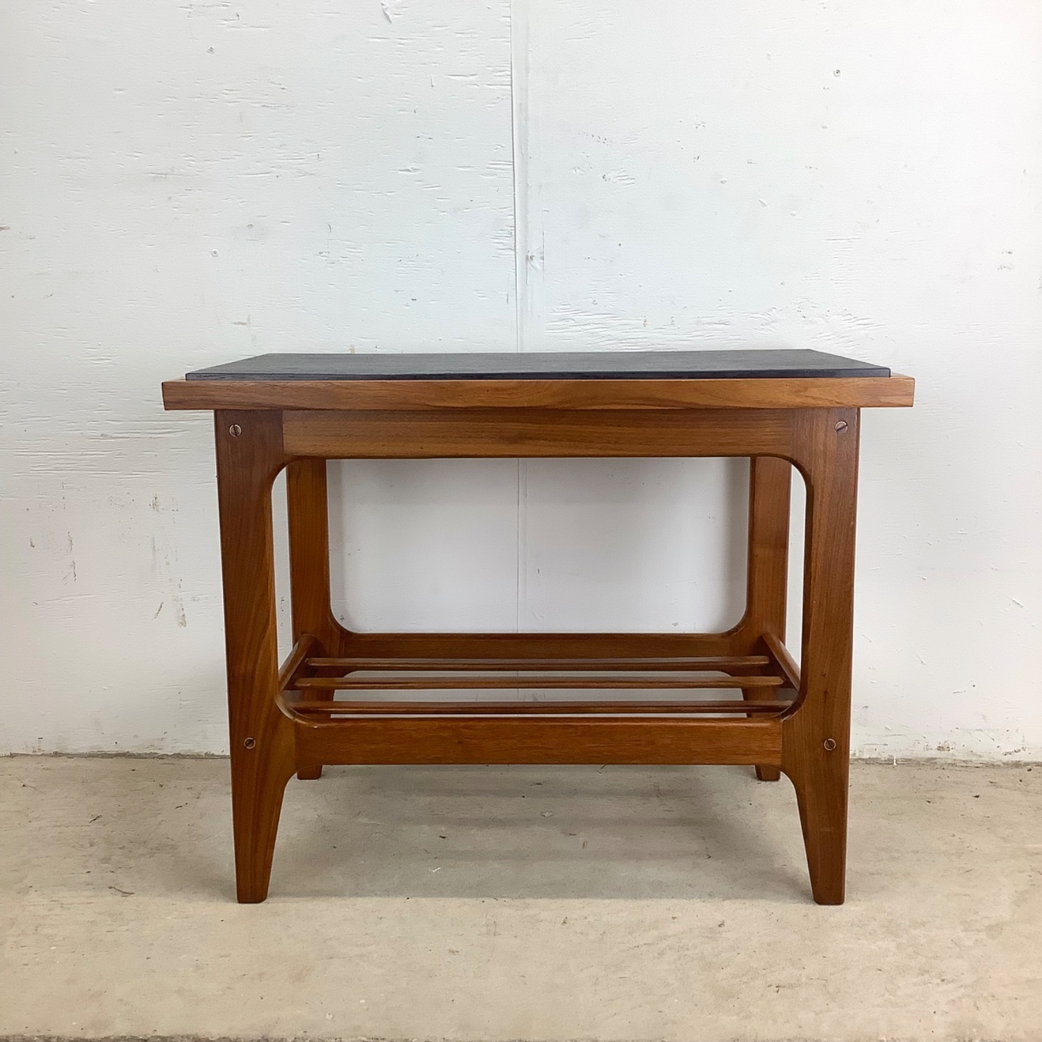 Danish Modern Teak End Table with Black Slate Top - image-2