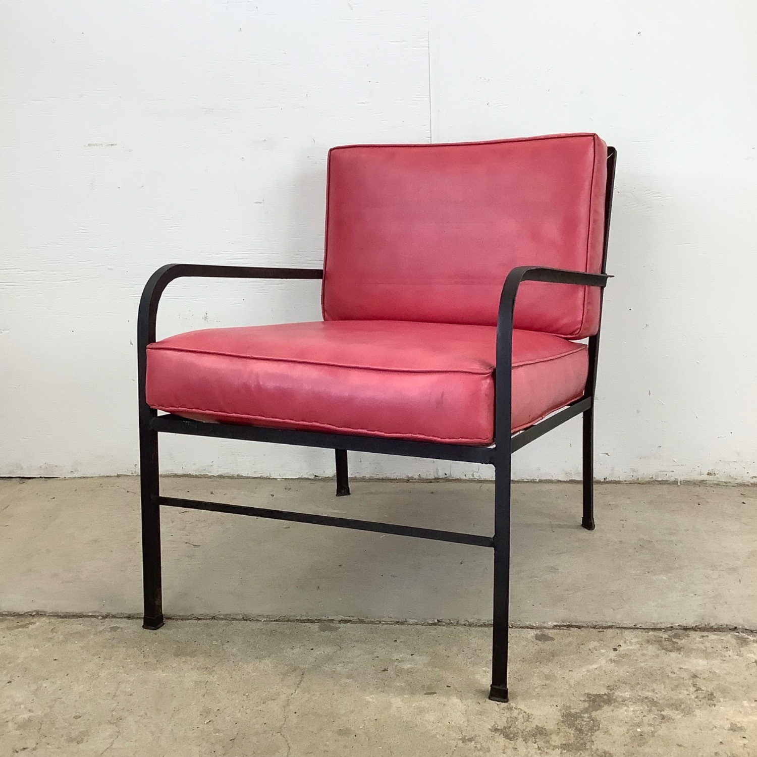 Vintage Modern Metal & Vinyl Chair with Ottoman - image-7