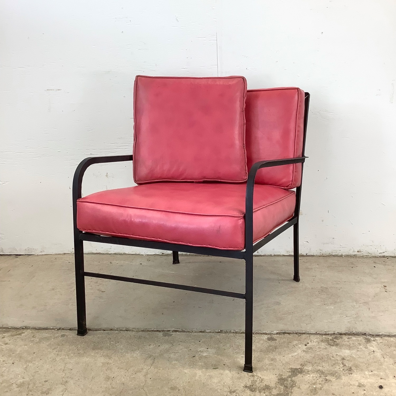 Vintage Modern Metal & Vinyl Chair with Ottoman - image-6