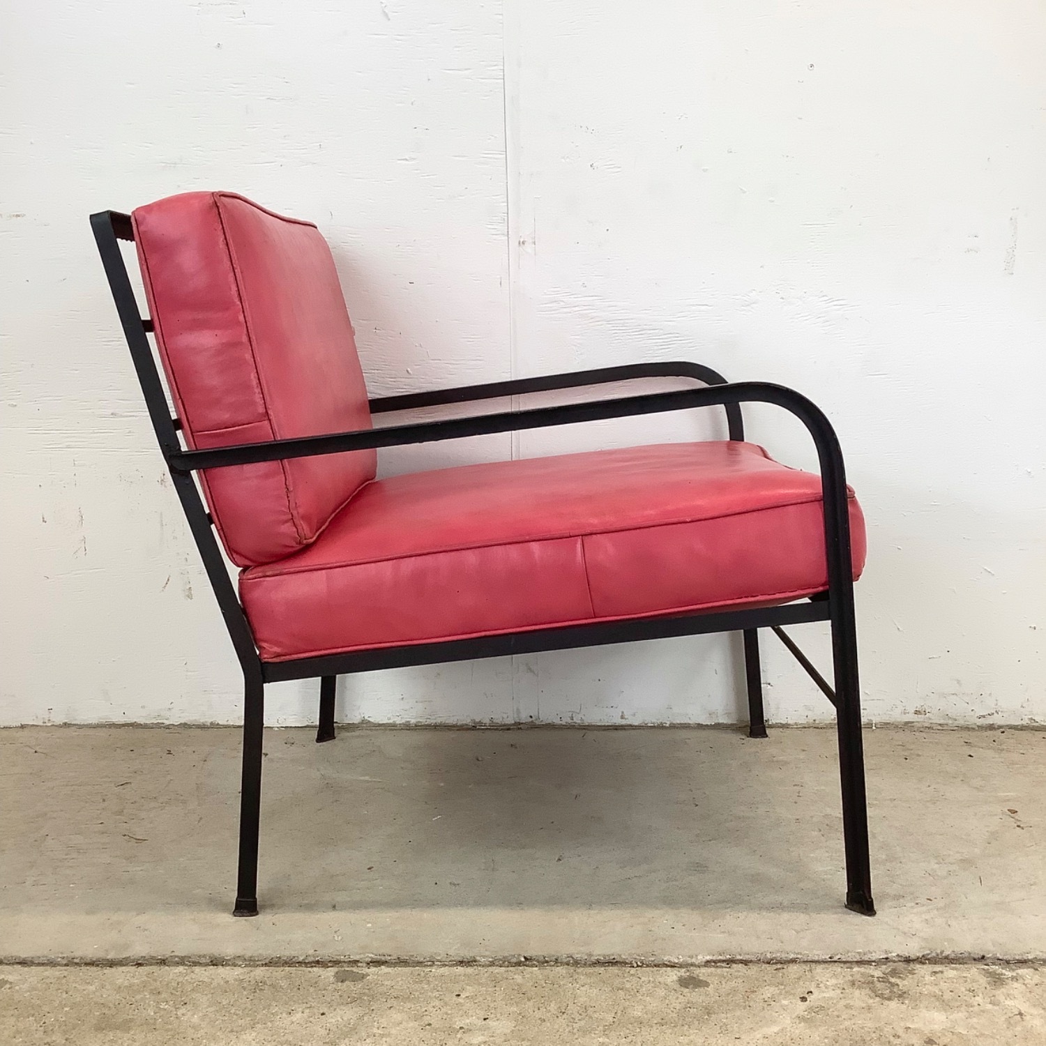 Vintage Modern Metal & Vinyl Chair with Ottoman - image-3