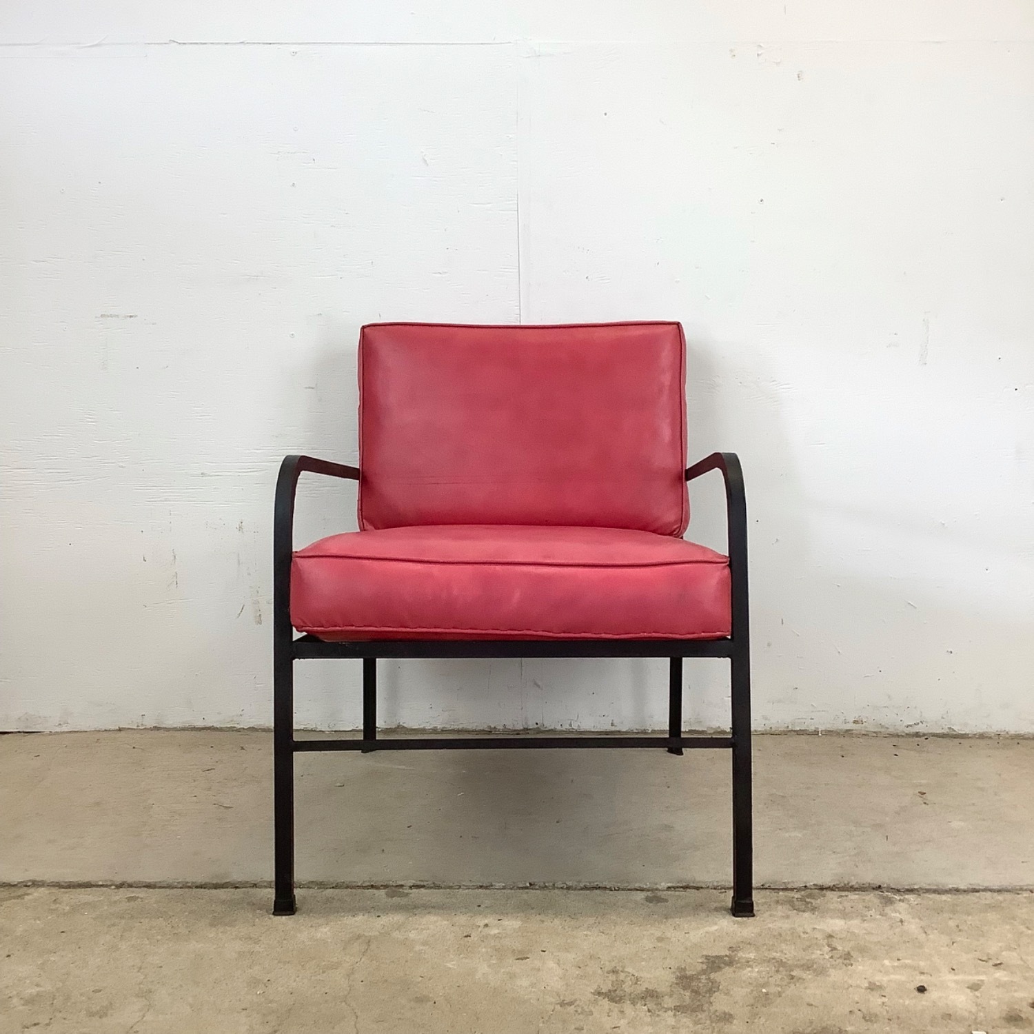 Vintage Modern Metal & Vinyl Chair with Ottoman - image-11