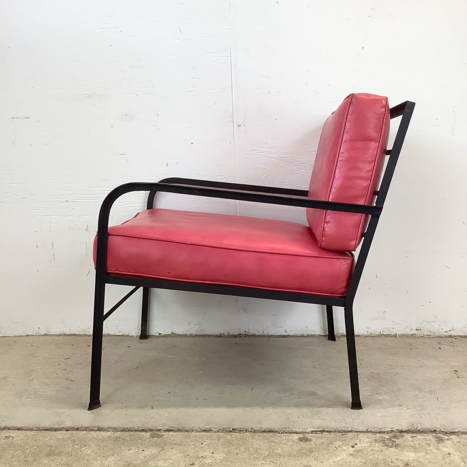 Vintage Modern Metal & Vinyl Chair with Ottoman - image-5