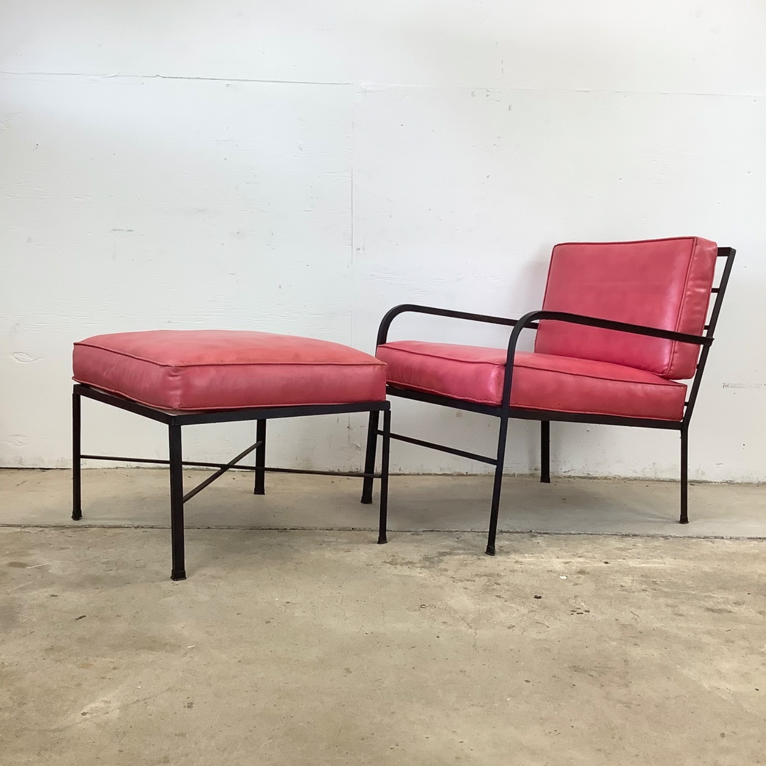 Vintage Modern Metal & Vinyl Chair with Ottoman - image-2