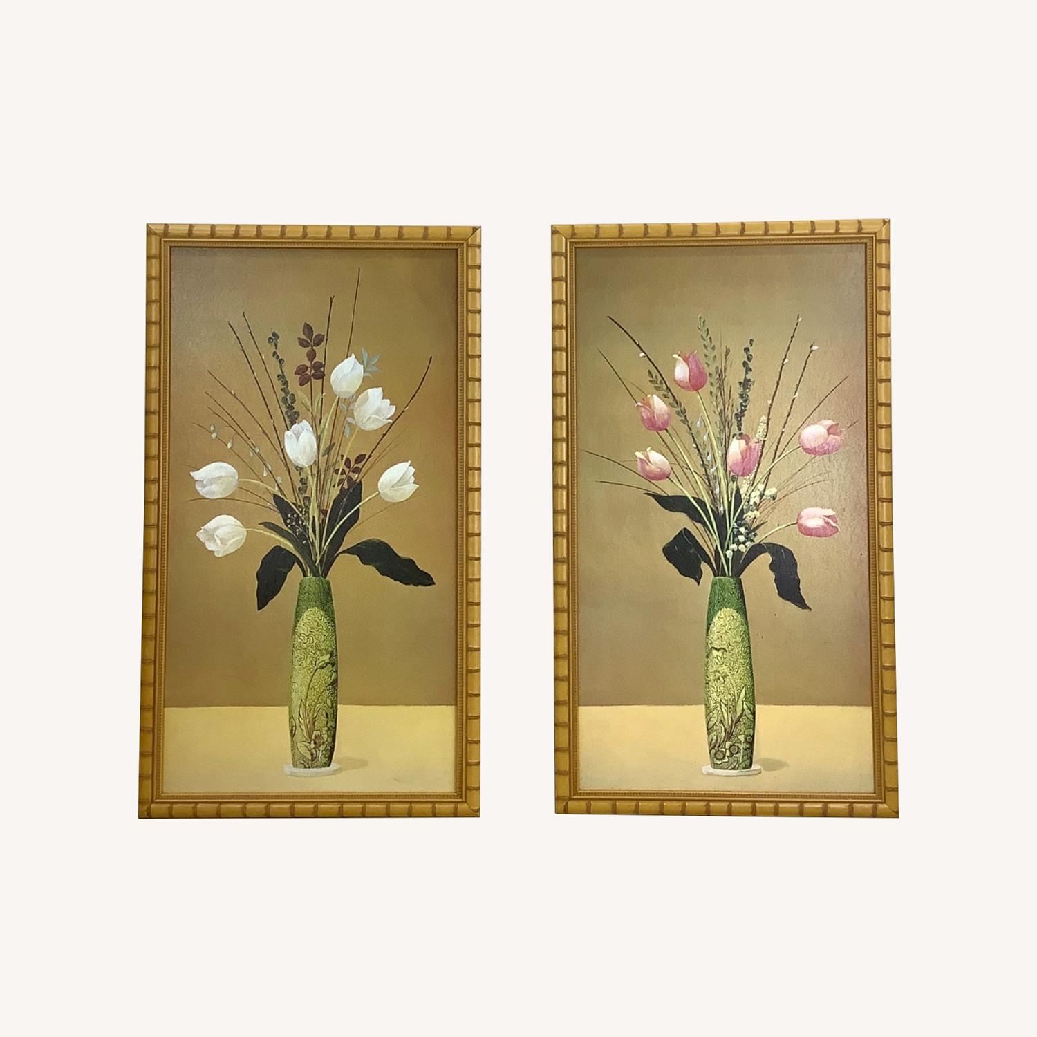 Vintage Gilt Frame Floral Artwork a Pair - image-0
