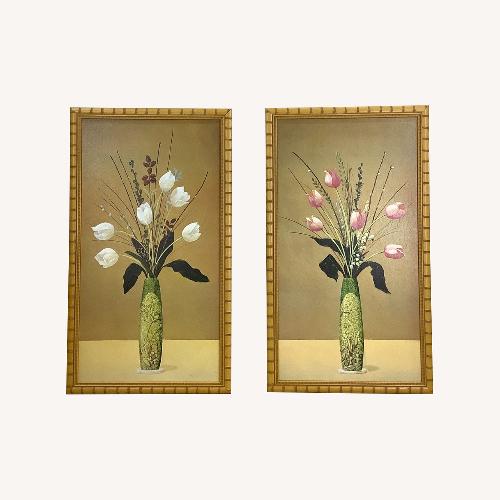 Used Vintage Gilt Frame Floral Artwork a Pair for sale on AptDeco