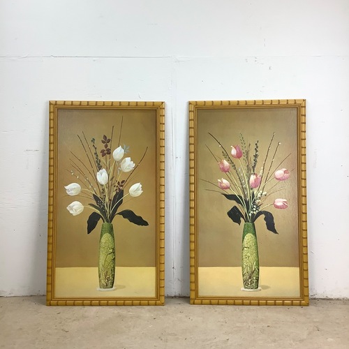 Used Vintage Gilt Frame Floral Artwork a Pair for sale on AptDeco