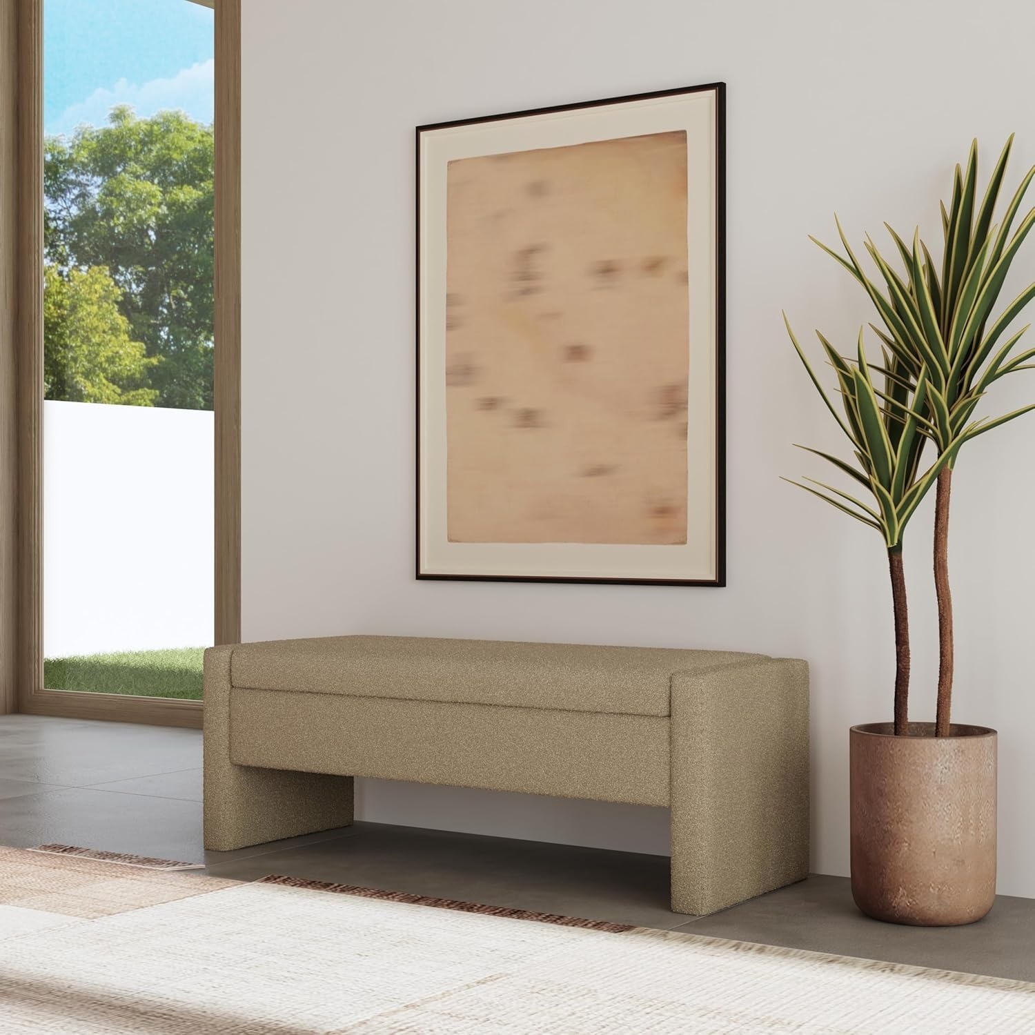 Light Brown Boucle Bench - image-1