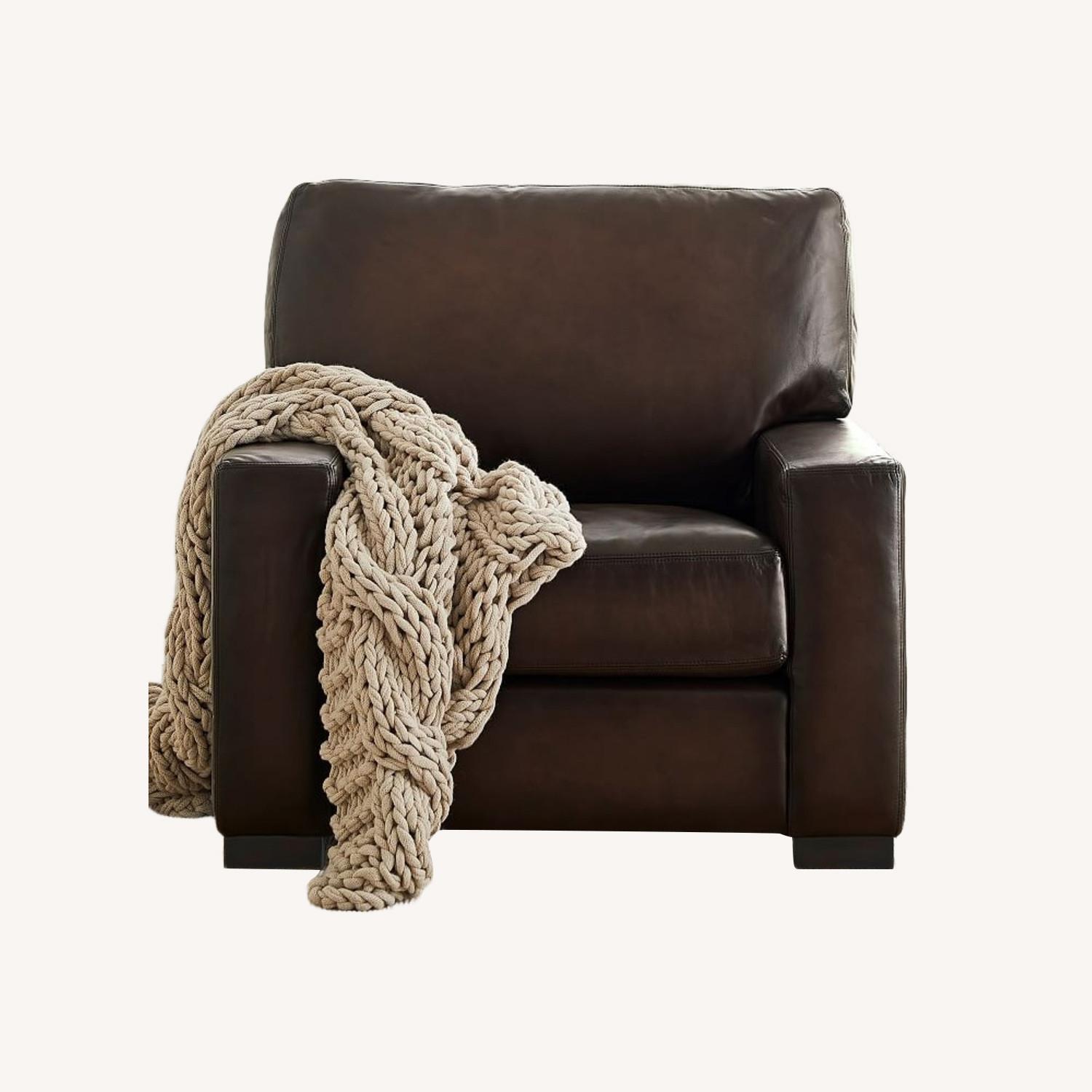 Pottery Barn Turner Dark Brown Leather Armchair - image-0