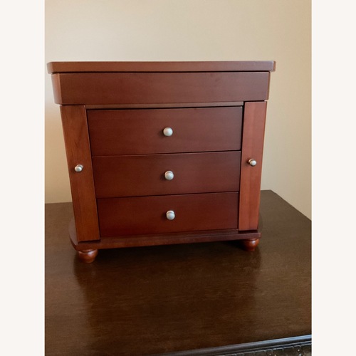 Used Light Brown Wood Veneer Jewelry Box for sale on AptDeco